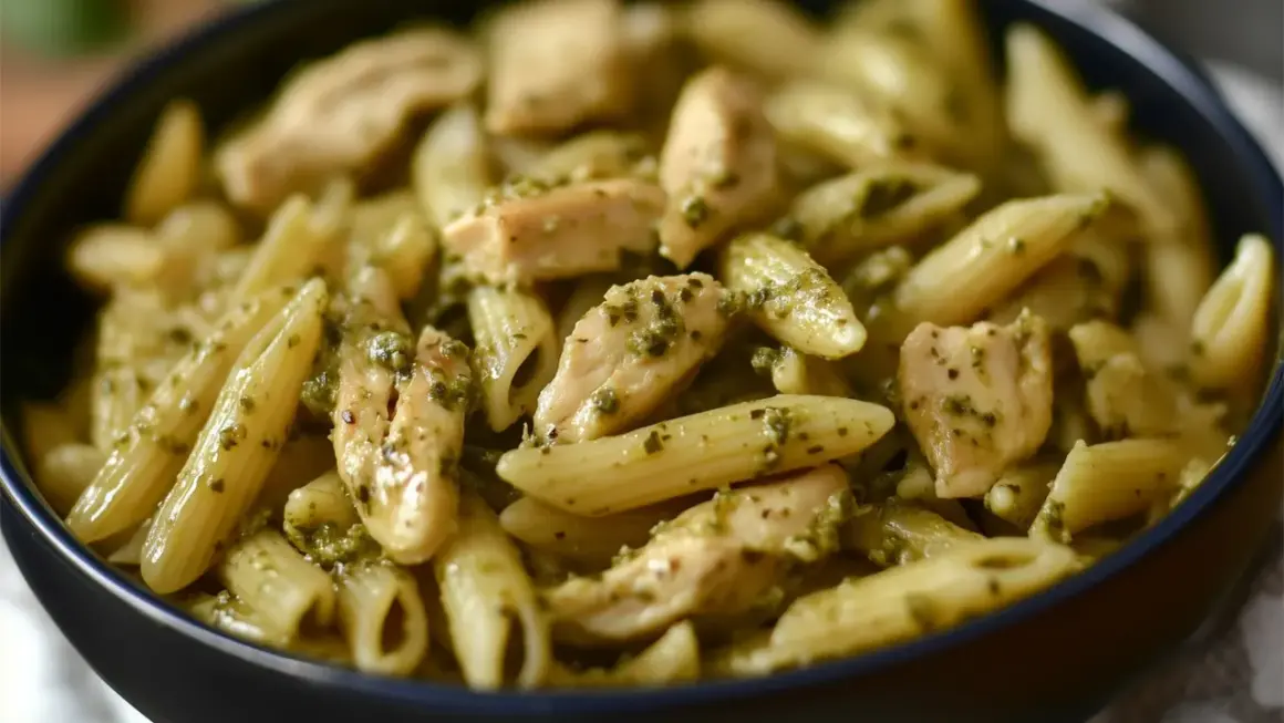 Penne z kurczakiem w sosie pesto. Aromatyczne danie, które zachwyci każdego smakosza.